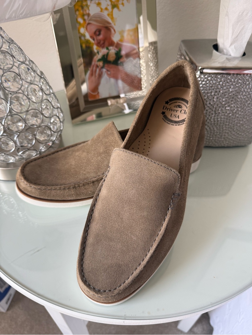 Driver Club USA Men’s Suede Slip-On Loafers in Taupe